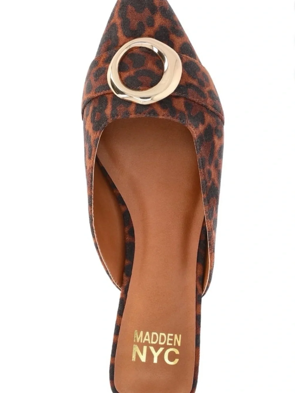 Leopard Print Size 8 & 10 Women's Pointed Mules with Gold Ring - Picture 2 of 15